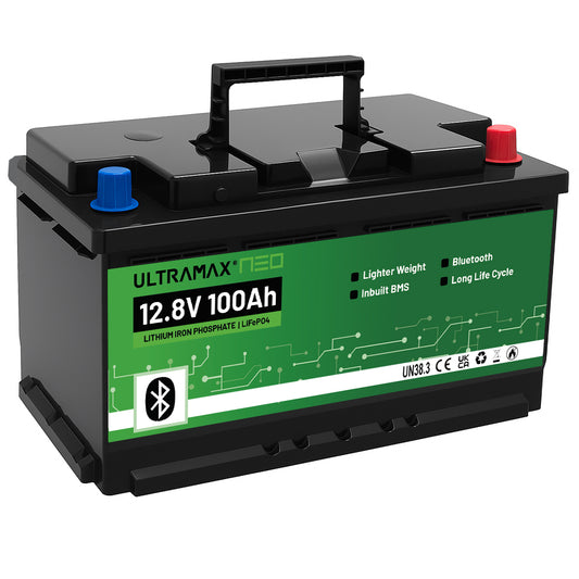 ULTRAMAX Neo 12V 100Ah Lithium Battery (LiFePO4) European DIN H8/L5 size with Bluetooth