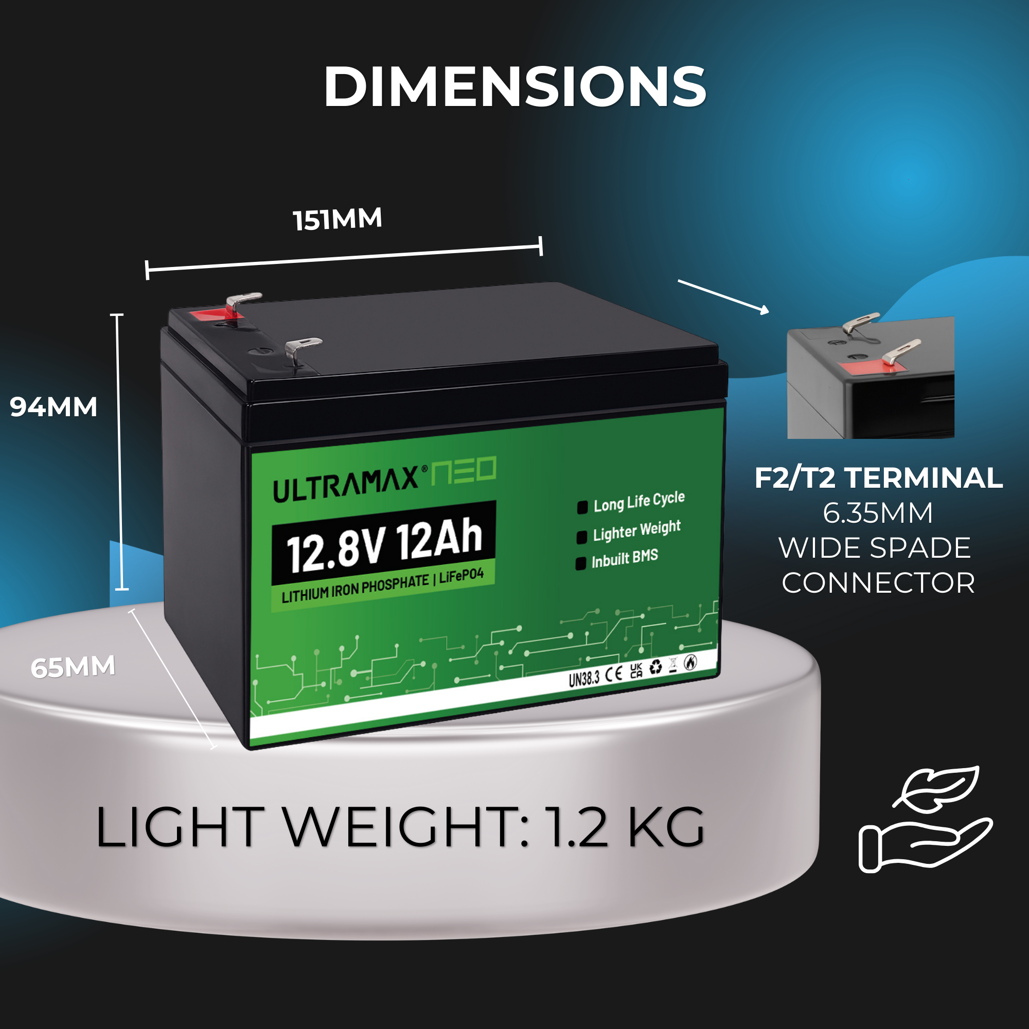 ULTRAMAX Neo 12V 12Ah Lithium Battery (LiFePO4)