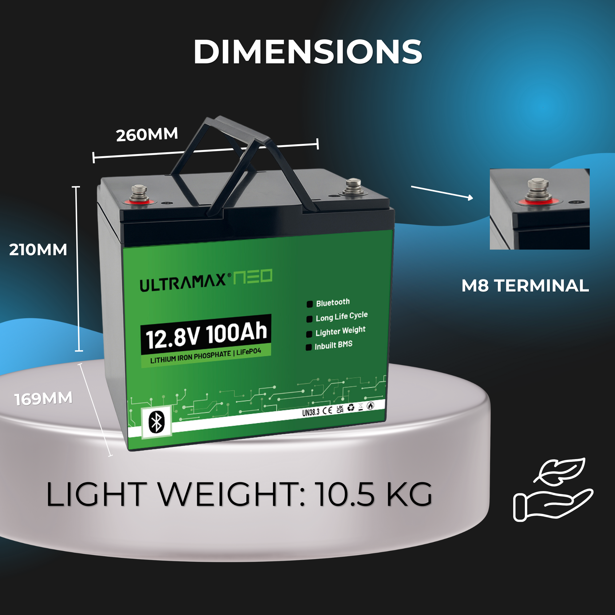 ULTRAMAX Neo 12V 100Ah Lithium Battery (LiFePO4) with Bluetooth