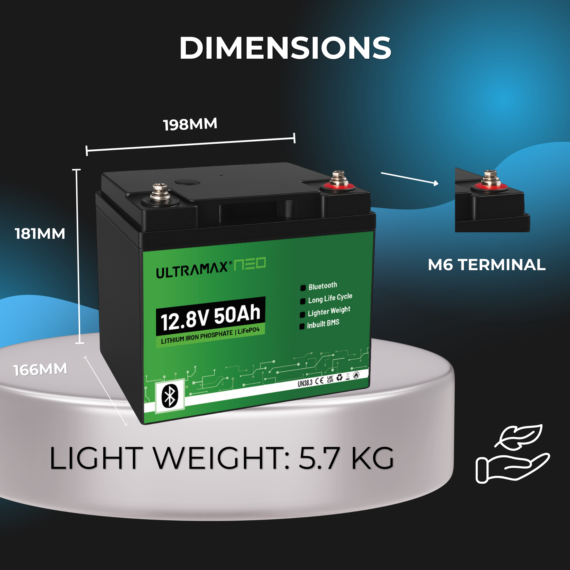 ULTRAMAX Neo 12V 50Ah Lithium Battery (LiFePO4) with Bluetooth