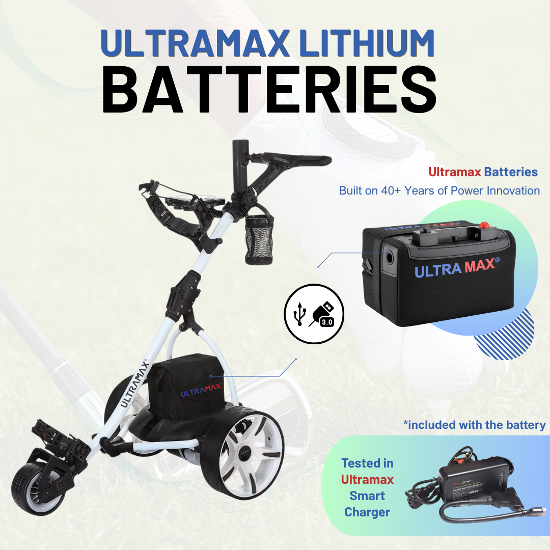 Ultramax Elektrischer Golftrolley mit Lithium-Akku & Ladegerät | 27 Loch | 100 £ kostenloses Zubehör