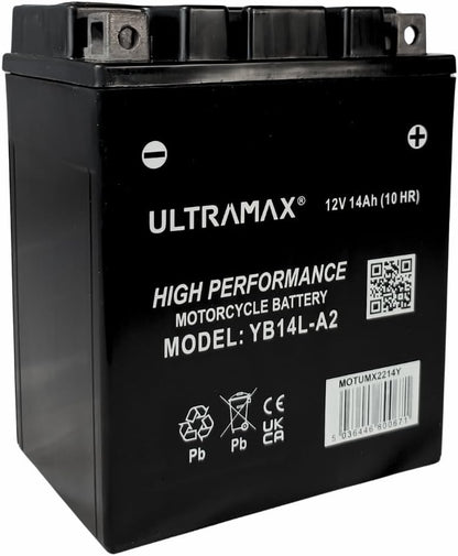 UltraMax 12V 14Ah YB14L-A2 versiegelte AGM Motorradbatterie