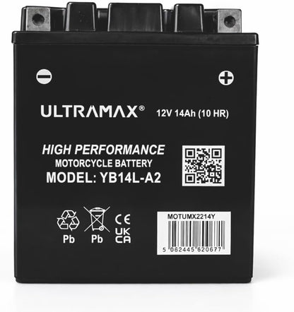 UltraMax 12V 14Ah YB14L-A2 versiegelte AGM Motorradbatterie