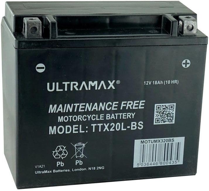UltraMax 12V 18Ah YTX20L-BS Motorradbatterie Ersatz (TTX20L-BS)