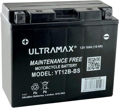 UltraMax 12V 10Ah YT12B-BS Versiegelte AGM Motorradbatterie
