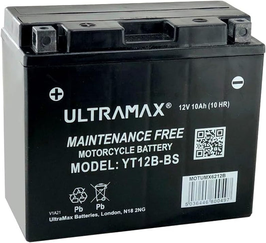UltraMax 12V 10Ah YT12B-BS Versiegelte AGM Motorradbatterie