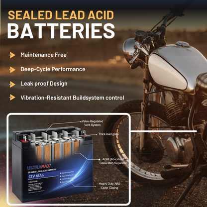UltraMax 12V 10Ah YT12B-BS Versiegelte AGM Motorradbatterie