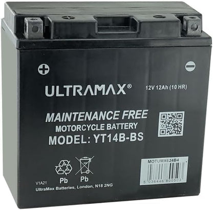 UltraMax 12V 12Ah YT14B-BS versiegelte AGM Motorradbatterie