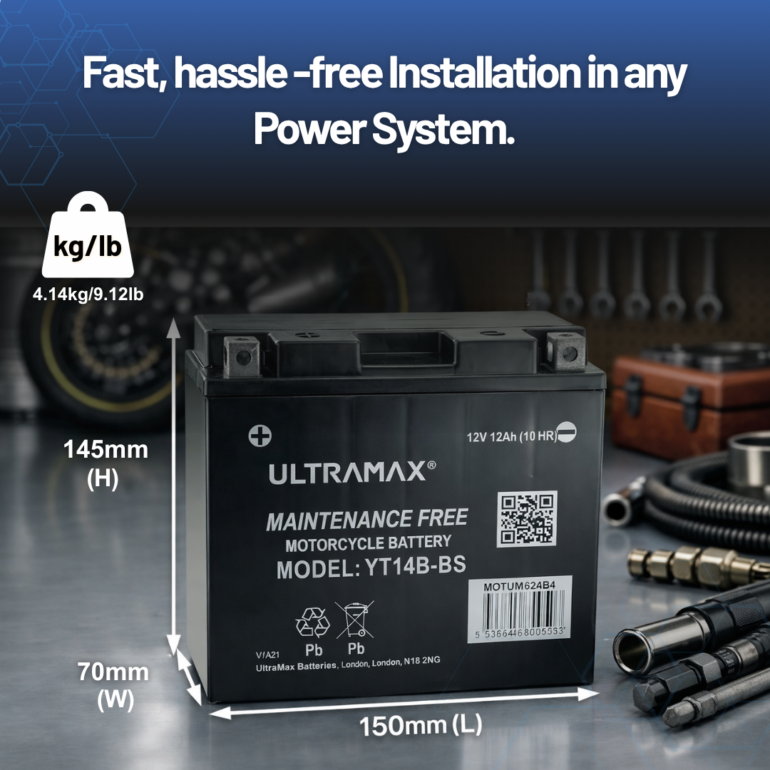 UltraMax 12V 12Ah YT14B-BS versiegelte AGM Motorradbatterie