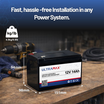 UltraMax 12V 14Ah, NP14-12 Versiegelte Blei-Säure-Batterie