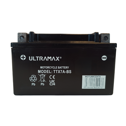 UltraMax 12V 6Ah YTX7A-BS Motorradbatterie Ersatz (TTX7A-BS)