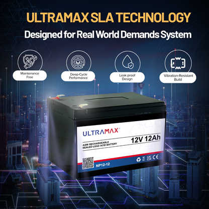UltraMax 12V 12Ah, NP12-12 Bleisäureakku (versiegelt)