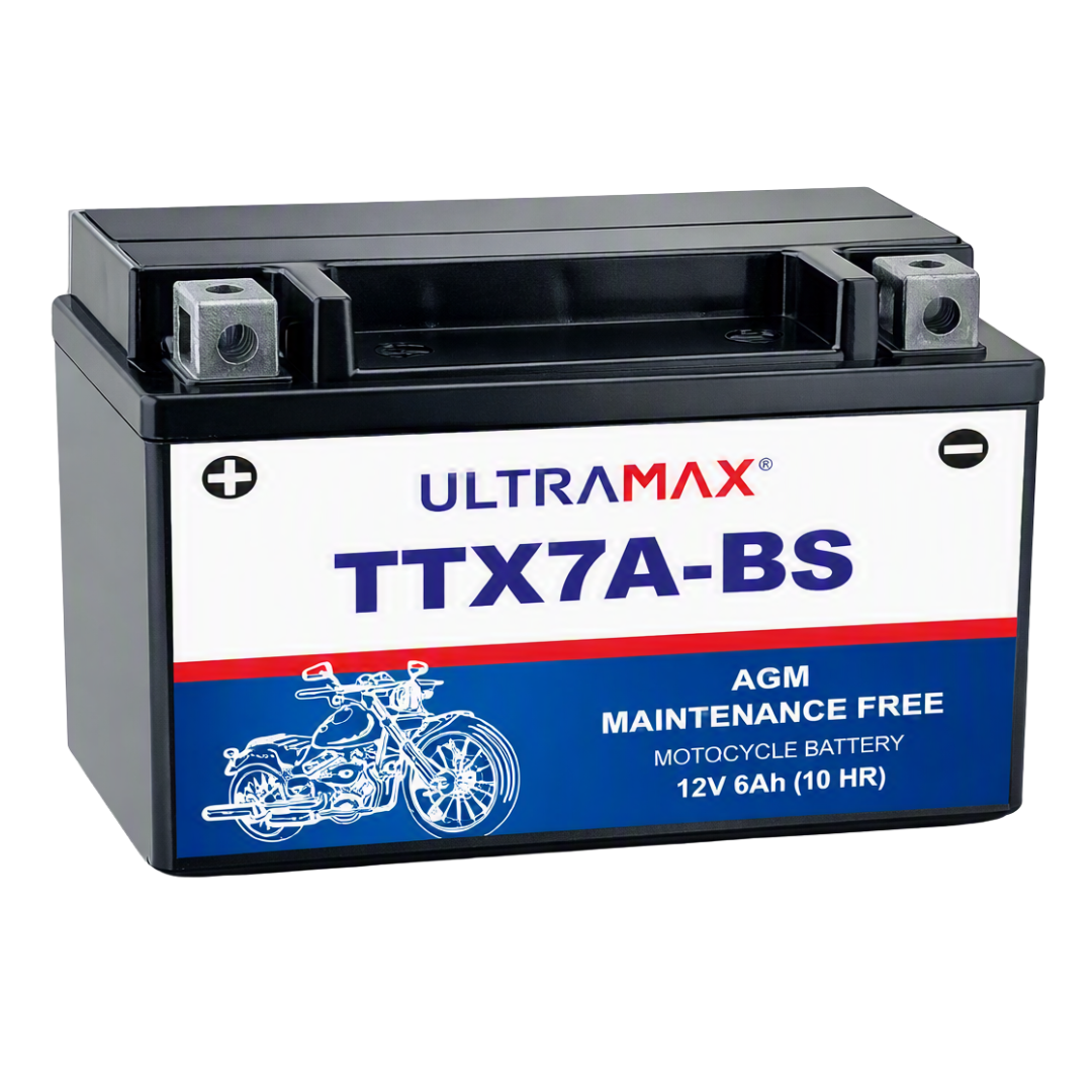 UltraMax 12V 6Ah YTX7A-BS Motorradbatterie Ersatz (TTX7A-BS)