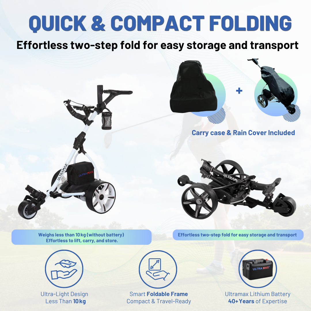Ultramax Elektrischer Golftrolley mit Lithium-Akku & Ladegerät | 27 Loch | 100 £ kostenloses Zubehör