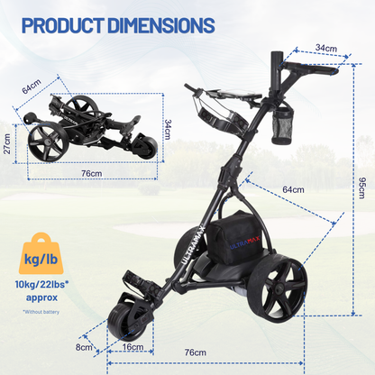Ultramax Elektrischer Golftrolley mit Lithium-Akku & Ladegerät | 27 Loch | 100 £ kostenloses Zubehör