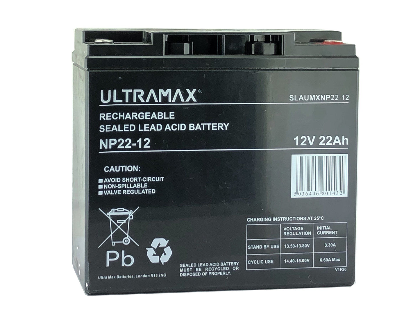 UltraMax 12V 22Ah, NP22-12 Bleisäureakku mit Ventilregulierung