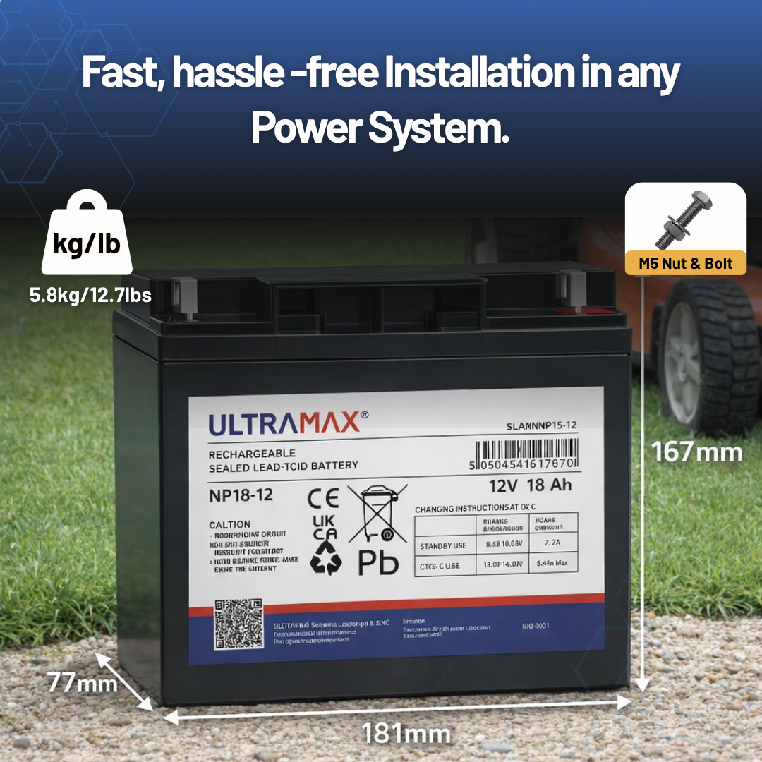 UltraMax 12V 18Ah, NP18-12 Versiegelte Blei-Säure-Batterie